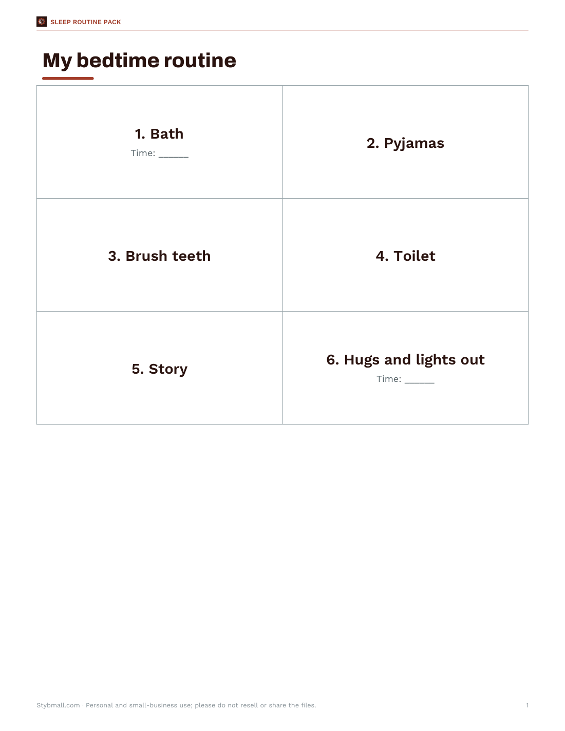 Preview of the first page of Kids’ routine chart (PDF)