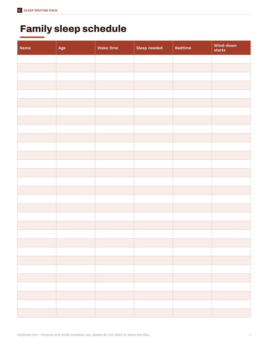 Preview of the first page of Family schedule (PDF/DOCX/XLSX)